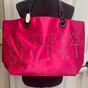 Victoria's Secret Fuchsia Tote with Black Handles